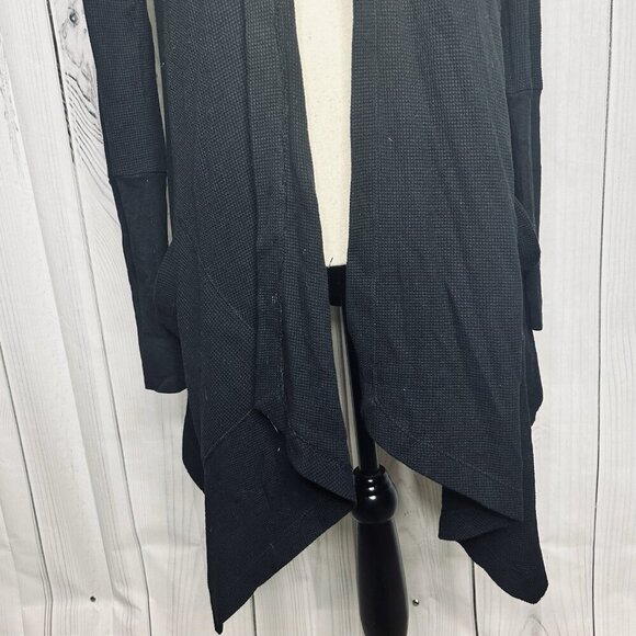 Splendid Womens Black Waffle Knit Wrap Hooded Open Front Cardigan Sz M - Picture 3 of 10